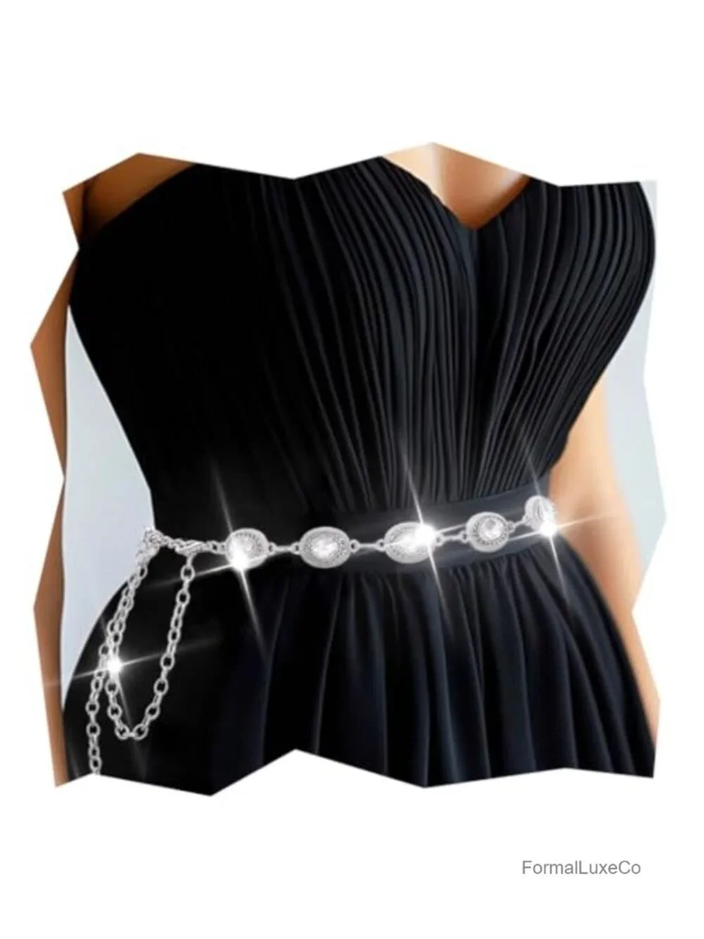 Rhinestone Chain Belt - Sparkly Bling Crystal Waist Belt for Dresses Party